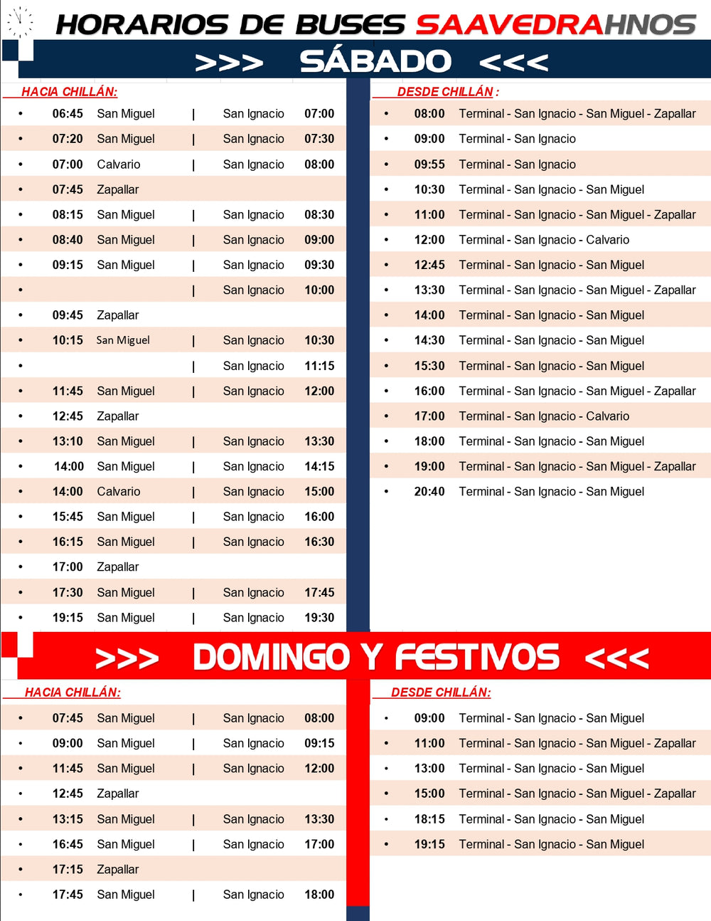 Nuevo Horario a partir del día Lunes 14 de Septiembre